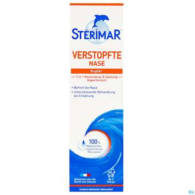 Sie sehen eine Packung Nasenspray Sterimar Meerwasser Verstopfte Nase 100ml, Produktbild: 01 Nasenspray Sterimar Meerwasser Verstopfte Nase 100ml, A-Nr.: 5686344 - 01