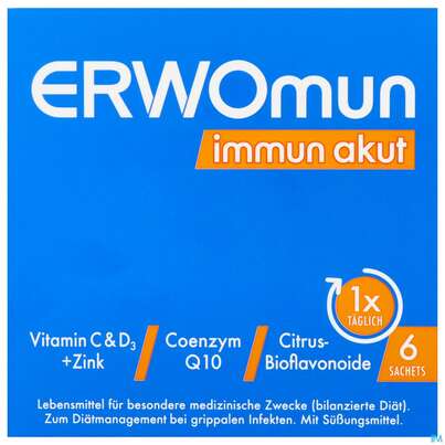 Sie sehen eine Packung Immun Akut Pulver Erwomun Sachet 6st, Produktbild: 01 Immun Akut Pulver Erwomun Sachet 6st, A-Nr.: 5941925 - 01
