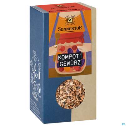 Sie sehen eine Packung Sonnentor Gewuerzmischung/bio Kompott 01267 55g, Produktbild: 01 Sonnentor Gewuerzmischung/bio Kompott 01267 55g, A-Nr.: 5847787 - 01