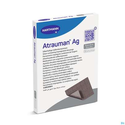 Sie sehen eine Packung Wundauflagen Atrauman/ag 5x 5cm 10st, Produktbild: 03 Wundauflagen Atrauman/ag 5x 5cm 10st, A-Nr.: 2991822 - 03