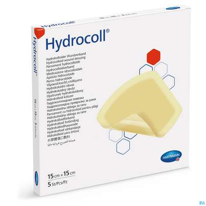 Sie sehen eine Packung Wundverband Hydrocoll 15x 15cm 5st, Produktbild: 02 Wundverband Hydrocoll 15x 15cm 5st, A-Nr.: 1526247 - 02