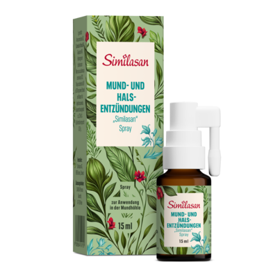 Sie sehen eine Packung Mund- und Halsentzündungen „Similasan“ Spray, Produktbild: 01 Mund- und Halsentzündungen „Similasan“ Spray, A-Nr.: 4459132 - 01