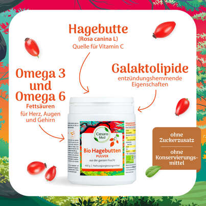Sie sehen eine Packung Hagebuttenpulver Caesaro Med 400 g, Produktbild: 02 Hagebuttenpulver Caesaro Med 400 g, A-Nr.: 3148306 - 02