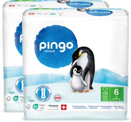 Sie sehen eine Packung Bio Windeln Nr.6 XL Jumbo 13-18 Kg Pinguin – Pingo Swiss, Produktbild: 01 Bio Windeln Nr.6 XL Jumbo 13-18 Kg Pinguin – Pingo Swiss, A-Nr.: 4846923 - 01