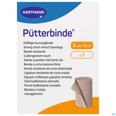 Sie sehen eine Packung Elastische Binden Puetterbinde Hautf 5mx 8cm 1st, Produktbild: 02 Elastische Binden Puetterbinde Hautf 5mx 8cm 1st, A-Nr.: 1457552 - 02