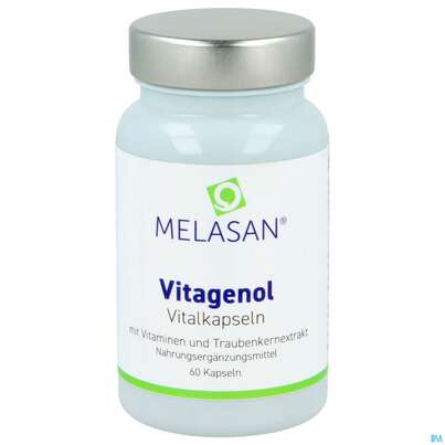 Sie sehen eine Packung Opc Traubenkern Kapseln Melasan Vitagenol Extrakt 60st, Produktbild: 02 Opc Traubenkern Kapseln Melasan Vitagenol Extrakt 60st, A-Nr.: 2690351 - 02