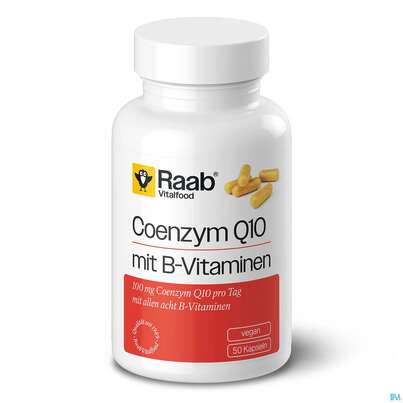 Sie sehen eine Packung Coenzym Q10 Kapseln Raab 50st, Produktbild: 01 Coenzym Q10 Kapseln Raab 50st, A-Nr.: 5871099 - 01
