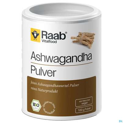 Sie sehen eine Packung Ashwagandha Pulver Bio Raab 100g, Produktbild: 01 Ashwagandha Pulver Bio Raab 100g, A-Nr.: 5871018 - 01