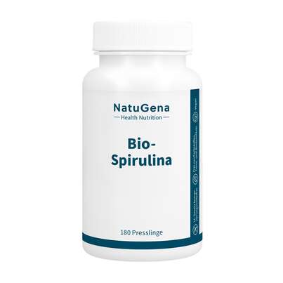 Sie sehen eine Packung NatuGena Bio-Spirulina Presslinge, Produktbild: 01 NatuGena Bio-Spirulina Presslinge, A-Nr.: 5926877 - 01