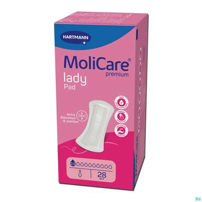 Sie sehen eine Packung Inkontinenz Molicare Premium/lady Pad Tropfen 0,5 28st, Produktbild: 08 Inkontinenz Molicare Premium/lady Pad Tropfen 0,5 28st, A-Nr.: 4918574 - 08