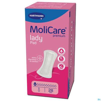 Sie sehen eine Packung Inkontinenz Molicare Premium/lady Pad Tropfen 0,5 28st, Produktbild: 10 Inkontinenz Molicare Premium/lady Pad Tropfen 0,5 28st, A-Nr.: 4918574 - 10