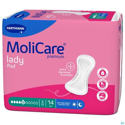 Sie sehen eine Packung Inkontinenz Molicare Premium/lady Pad Tropfen 5 14st, Produktbild: 03 Inkontinenz Molicare Premium/lady Pad Tropfen 5 14st, A-Nr.: 4918663 - 03