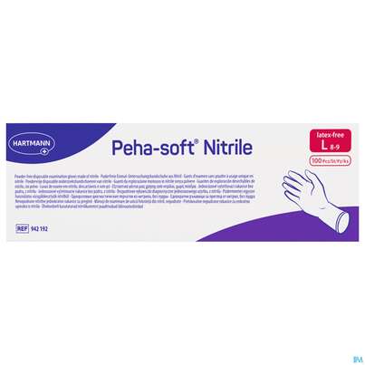 Sie sehen eine Packung Untersuchungshandschuhe Peha/soft/puderfrei Nitrile Unsteril L 100st, Produktbild: 02 Untersuchungshandschuhe Peha/soft/puderfrei Nitrile Unsteril L 100st, A-Nr.: 3423385 - 02