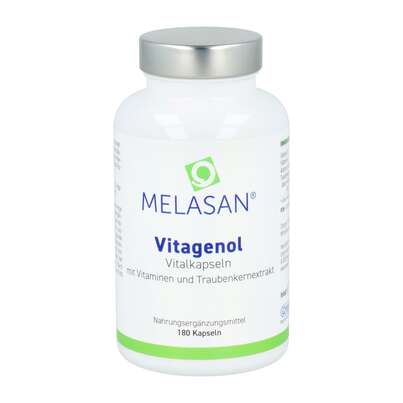 Sie sehen eine Packung Opc Traubenkern Kapseln Melasan Vitagenol Extrakt 180st, Produktbild: 01 Opc Traubenkern Kapseln Melasan Vitagenol Extrakt 180st, A-Nr.: 2690368 - 01
