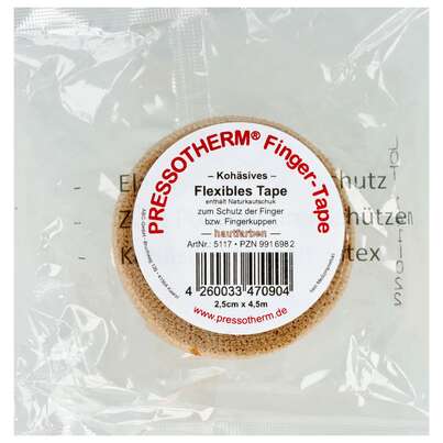 Sie sehen eine Packung Tape Pressotherm/finger-tape Flexibel Kohaesive 2,5cmx 4,5m Hautfarben 1st, Produktbild: 02 Tape Pressotherm/finger-tape Flexibel Kohaesive 2,5cmx 4,5m Hautfarben 1st, A-Nr.: 4250946 - 02