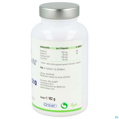 Sie sehen eine Packung Q-10 Coenzym Kapseln Melasan 180st, Produktbild: 04 Q-10 Coenzym Kapseln Melasan 180st, A-Nr.: 2690026 - 04