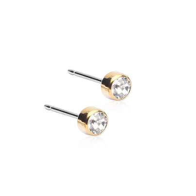 Sie sehen eine Packung Blomdahl Ohrstecker Bezel Gold Titan 5mm, Produktbild: 01 Blomdahl Ohrstecker Bezel Gold Titan 5mm, A-Nr.: 6020073 - 01
