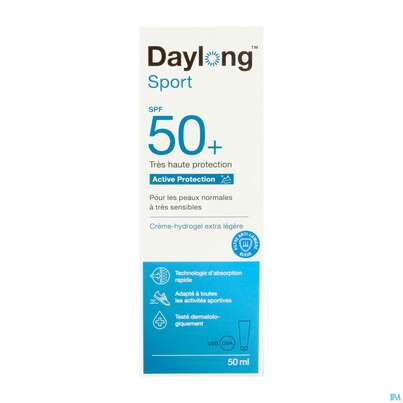 Sie sehen eine Packung Sonnenprodukte Daylong Sport Protect Hydrogel-creme Spf50+ 50ml, Produktbild: 03 Sonnenprodukte Daylong Sport Protect Hydrogel-creme Spf50+ 50ml, A-Nr.: 5688194 - 03