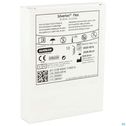 Sie sehen eine Packung Wundauflagen Silverlon Flex Dressing 5x 5cm Wcd22-nps-flx 10st, Produktbild: 03 Wundauflagen Silverlon Flex Dressing 5x 5cm Wcd22-nps-flx 10st, A-Nr.: 5355883 - 03