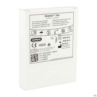 Sie sehen eine Packung Wundauflagen Silverlon Flex Dressing 5x 5cm Wcd22-nps-flx 10st, Produktbild: 04 Wundauflagen Silverlon Flex Dressing 5x 5cm Wcd22-nps-flx 10st, A-Nr.: 5355883 - 04