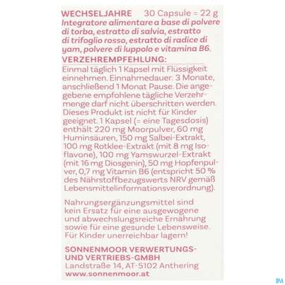 Sie sehen eine Packung Sonnenmoor Kapseln Wechseljahre 30st, Produktbild: 08 Sonnenmoor Kapseln Wechseljahre 30st, A-Nr.: 5952981 - 08