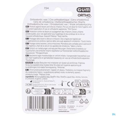 Sie sehen eine Packung Zahnpflege Gum Orthodontisches Wachs Minzgeschmack Nr 724 1st, Produktbild: 08 Zahnpflege Gum Orthodontisches Wachs Minzgeschmack Nr 724 1st, A-Nr.: 5632101 - 08