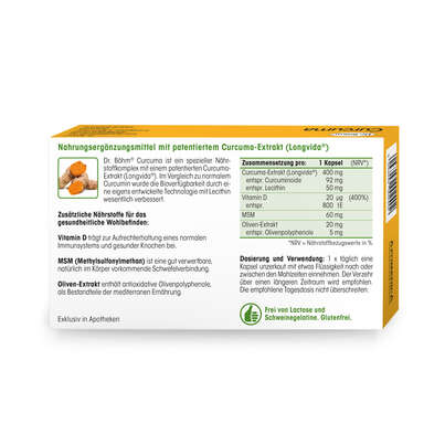Sie sehen eine Packung Dr. Böhm Curcuma, Produktbild: 04 Dr. Böhm Curcuma, A-Nr.: 5298004 - 04