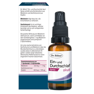 Sie sehen eine Packung Dr. Böhm Ein- und Durchschlaf akut Spray, Produktbild: 06 Dr. Böhm Ein- und Durchschlaf akut Spray, A-Nr.: 5630131 - 06