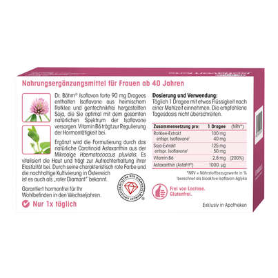 Sie sehen eine Packung Dr. Böhm Isoflavon forte, Produktbild: 06 Dr. Böhm Isoflavon forte, A-Nr.: 3046824 - 06