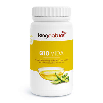 Sie sehen eine Packung KINGNATURE Q10 Vida Kaps 100 mg Ds 90 Stk, Produktbild: 01 KINGNATURE Q10 Vida Kaps 100 mg Ds 90 Stk, A-Nr.: 4596490 - 01