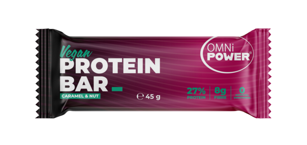 Sie sehen eine Packung OMNi POWER Protein Bar Caramel & Nut 45g, Produktbild: 01 OMNi POWER Protein Bar Caramel & Nut 45g, A-Nr.: 5962809 - 01