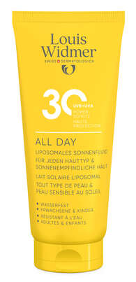 Sie sehen eine Packung All Day 30 Liposomale Sonnenmilch, Produktbild: 01 All Day 30 Liposomale Sonnenmilch, A-Nr.: 5898566 - 01