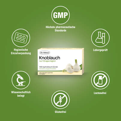 Sie sehen eine Packung Dr. Böhm Knoblauch nur 1 Dragee täglich, Produktbild: 04 Dr. Böhm Knoblauch nur 1 Dragee täglich, A-Nr.: 2552442 - 04
