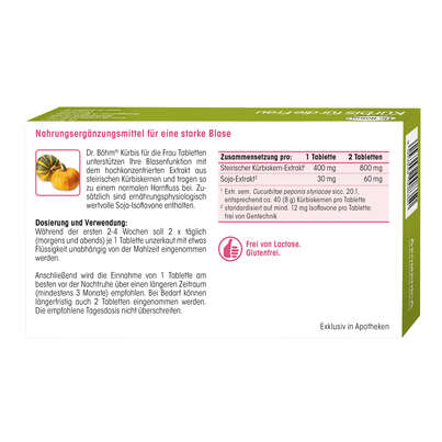 Sie sehen eine Packung Dr. Böhm Kürbis für die Frau, Produktbild: 06 Dr. Böhm Kürbis für die Frau, A-Nr.: 4846076 - 06