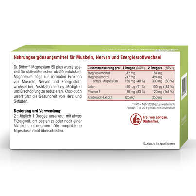 Sie sehen eine Packung Dr. Böhm Magnesium 50 plus Dragees, Produktbild: 06 Dr. Böhm Magnesium 50 plus Dragees, A-Nr.: 4607213 - 06