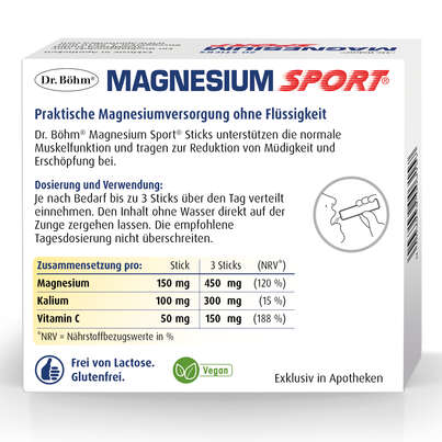 Sie sehen eine Packung Dr. Böhm Magnesium Sport Sticks, Produktbild: 06 Dr. Böhm Magnesium Sport Sticks, A-Nr.: 3979504 - 06