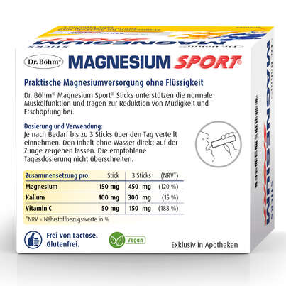 Sie sehen eine Packung Dr. Böhm Magnesium Sport Sticks, Produktbild: 06 Dr. Böhm Magnesium Sport Sticks, A-Nr.: 4726627 - 06
