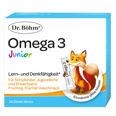 Sie sehen eine Packung Dr. Böhm Junior Omega 3 Sticks, Produktbild: 01 Dr. Böhm Junior Omega 3 Sticks, A-Nr.: 4143357 - 01