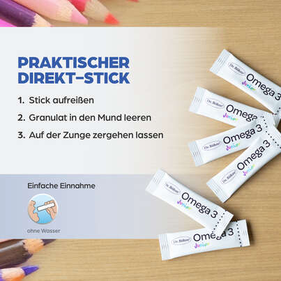Sie sehen eine Packung Dr. Böhm Junior Omega 3 Sticks, Produktbild: 05 Dr. Böhm Junior Omega 3 Sticks, A-Nr.: 4143357 - 05