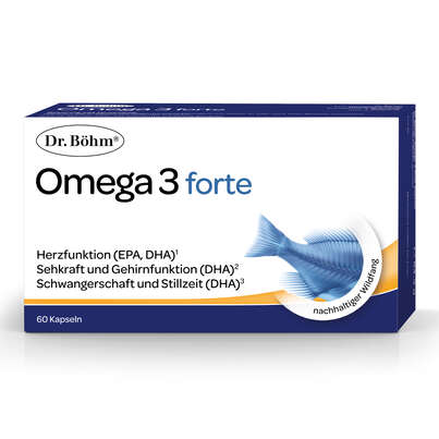 Sie sehen eine Packung Dr. Böhm Omega 3 forte, Produktbild: 01 Dr. Böhm Omega 3 forte, A-Nr.: 3039505 - 01
