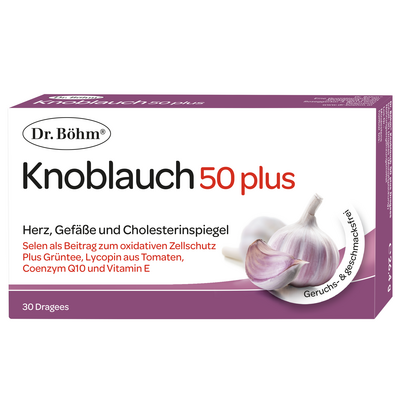 Sie sehen eine Packung Dr. Böhm® Knoblauch 50 plus, Produktbild: 01 Dr. Böhm® Knoblauch 50 plus, A-Nr.: 5781284 - 01