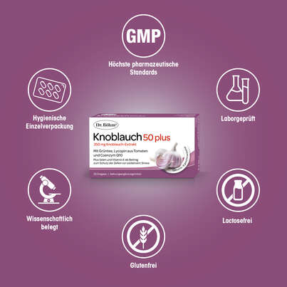 Sie sehen eine Packung Dr. Böhm® Knoblauch 50 plus, Produktbild: 04 Dr. Böhm® Knoblauch 50 plus, A-Nr.: 5781284 - 04