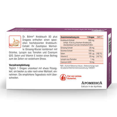 Sie sehen eine Packung Dr. Böhm® Knoblauch 50 plus, Produktbild: 06 Dr. Böhm® Knoblauch 50 plus, A-Nr.: 5781284 - 06