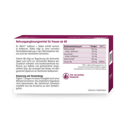 Sie sehen eine Packung Dr. Böhm® Isoflavon + Salbei, Produktbild: 06 Dr. Böhm® Isoflavon + Salbei, A-Nr.: 5741936 - 06