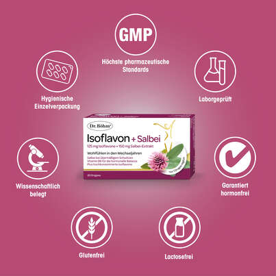 Sie sehen eine Packung Dr. Böhm® Isoflavon + Salbei, Produktbild: 04 Dr. Böhm® Isoflavon + Salbei, A-Nr.: 5724398 - 04