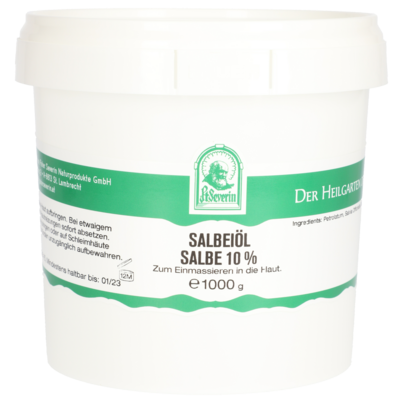 Sie sehen eine Packung SALBEIÖL SALBE 10% 1000 G, Produktbild: 01 SALBEIÖL SALBE 10% 1000 G, A-Nr.: 5802678 - 01