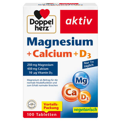 Sie sehen eine Packung Doppelherz Magnesium + Calcium + D3, Produktbild: 01 Doppelherz Magnesium + Calcium + D3, A-Nr.: 3821223 - 01