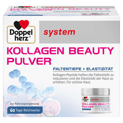 Sie sehen eine Packung Doppelherz system KOLLAGEN BEAUTY PULVER - 150 g, Produktbild: 01 Doppelherz system KOLLAGEN BEAUTY PULVER - 150 g, A-Nr.: 5969102 - 01