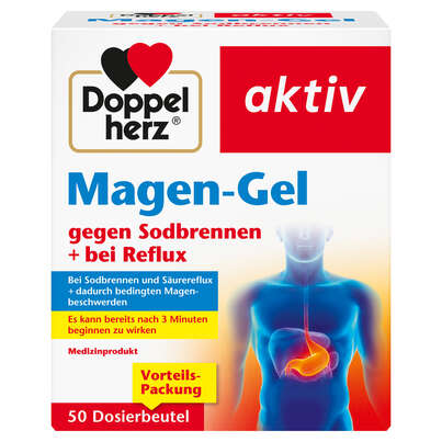 Sie sehen eine Packung Doppelherz Magen-Gel gegen Sodbrennen + bei Reflux, Produktbild: 01 Doppelherz Magen-Gel gegen Sodbrennen + bei Reflux, A-Nr.: 5937757 - 01