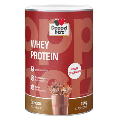 Sie sehen eine Packung Doppelherz WHEY PROTEIN Schoko, Produktbild: 01 Doppelherz WHEY PROTEIN Schoko, A-Nr.: 5989582 - 01